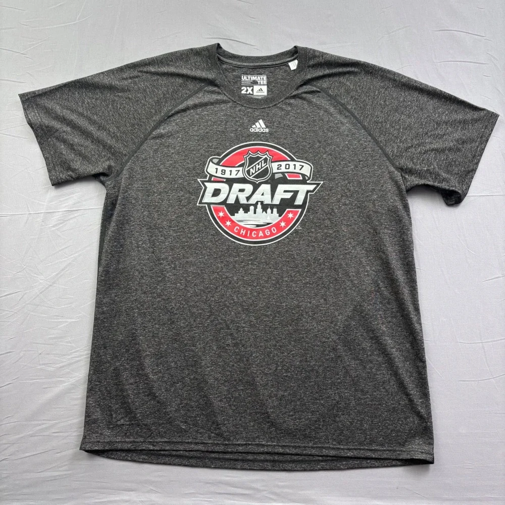 Adidas NHL 2017 Draft Chicago Mens 2X Ultimate Tee Climalite Grey Shirt